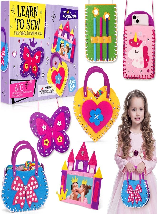 Toylink First Sewing Kit for Kids Beginners Arts Crafts for Girls Ages 4 5 6 7 8 Learn to Sew Unicorn Purse Bags Picture Frame Pen Holder DIY Felt Craft Kits Toddler Gifts - Image 1